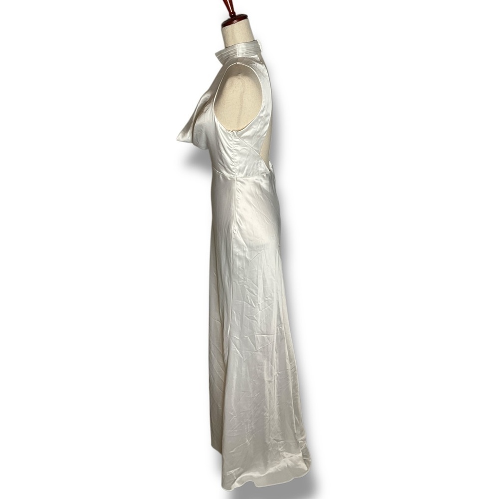 Lulus White Satin High Neck Cutout Cowl Open Back Maxi Gown Size Small - Picture 4 of 9